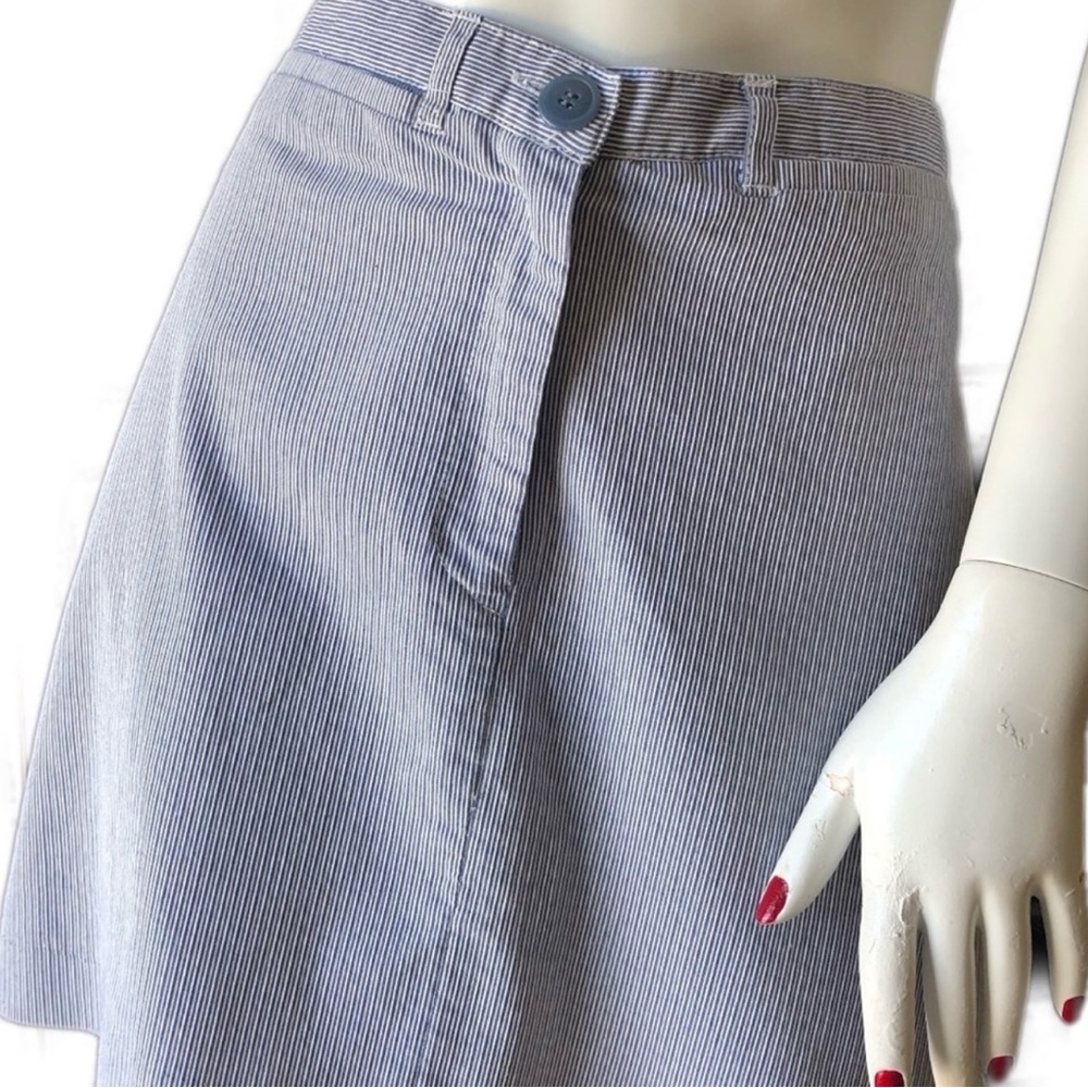 Esprit Vintage Seersucker Skirt Conductor Style Size 13 Striped Blue White